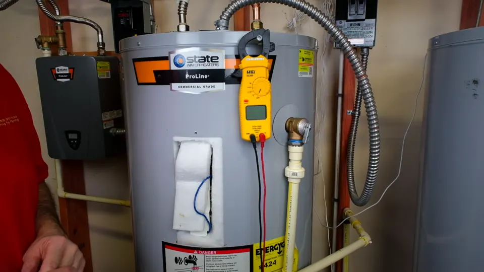 Installed tank water heater with connected piping